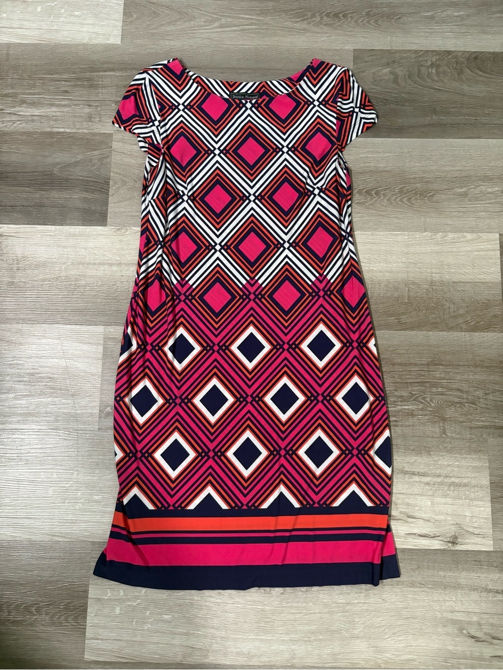 Jessica Howard Geometric Print Pink & Navy Shift Dress